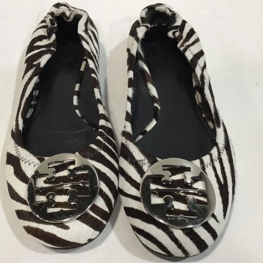Women’s Tory Burch Calf Hair Black and White Zebra Ballet Flats Size 9